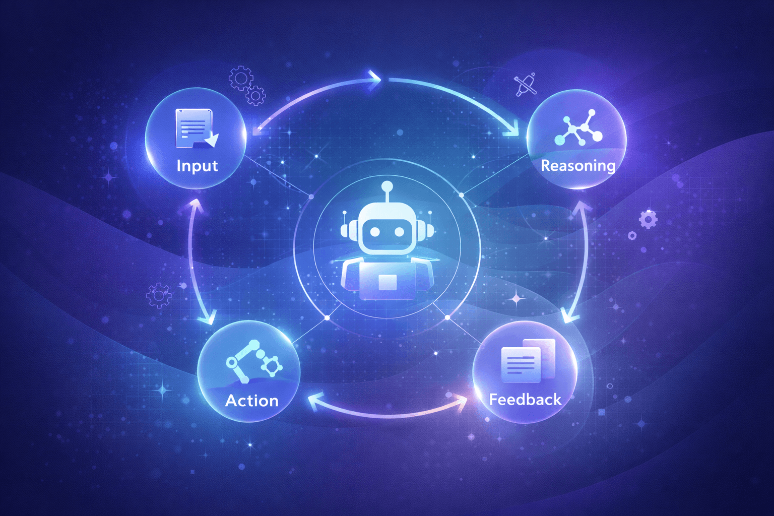 Illustration of AI agents connected to workflows